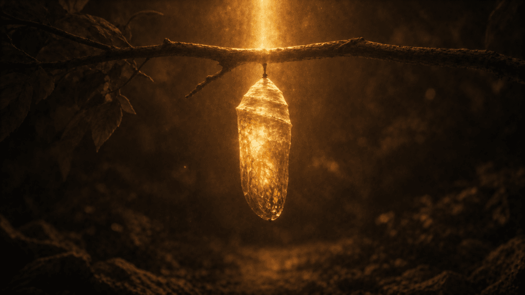 Cocoon poem by Hillis Pugh on soul transformation shedding what no longer serves and emerging reborn in new light and divine purpose